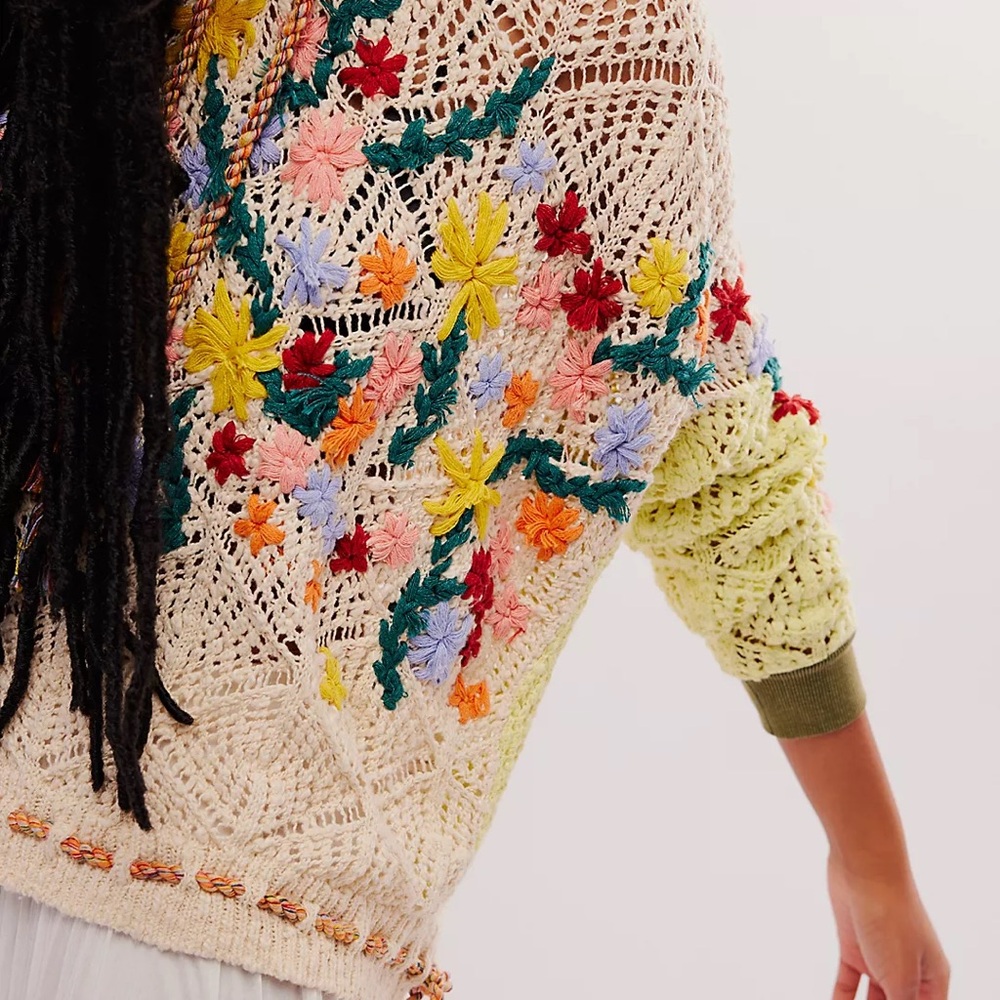 Free People $298 Wild Meadow Pullover with Gorgeous Crochet Detailing